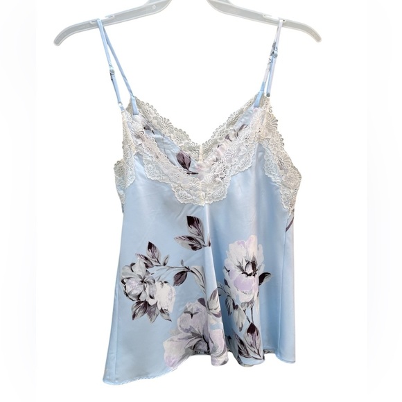 2 piece Blue Floral Lace Trim Intimates Camisole Top with Shorts Size M - Picture 1 of 6